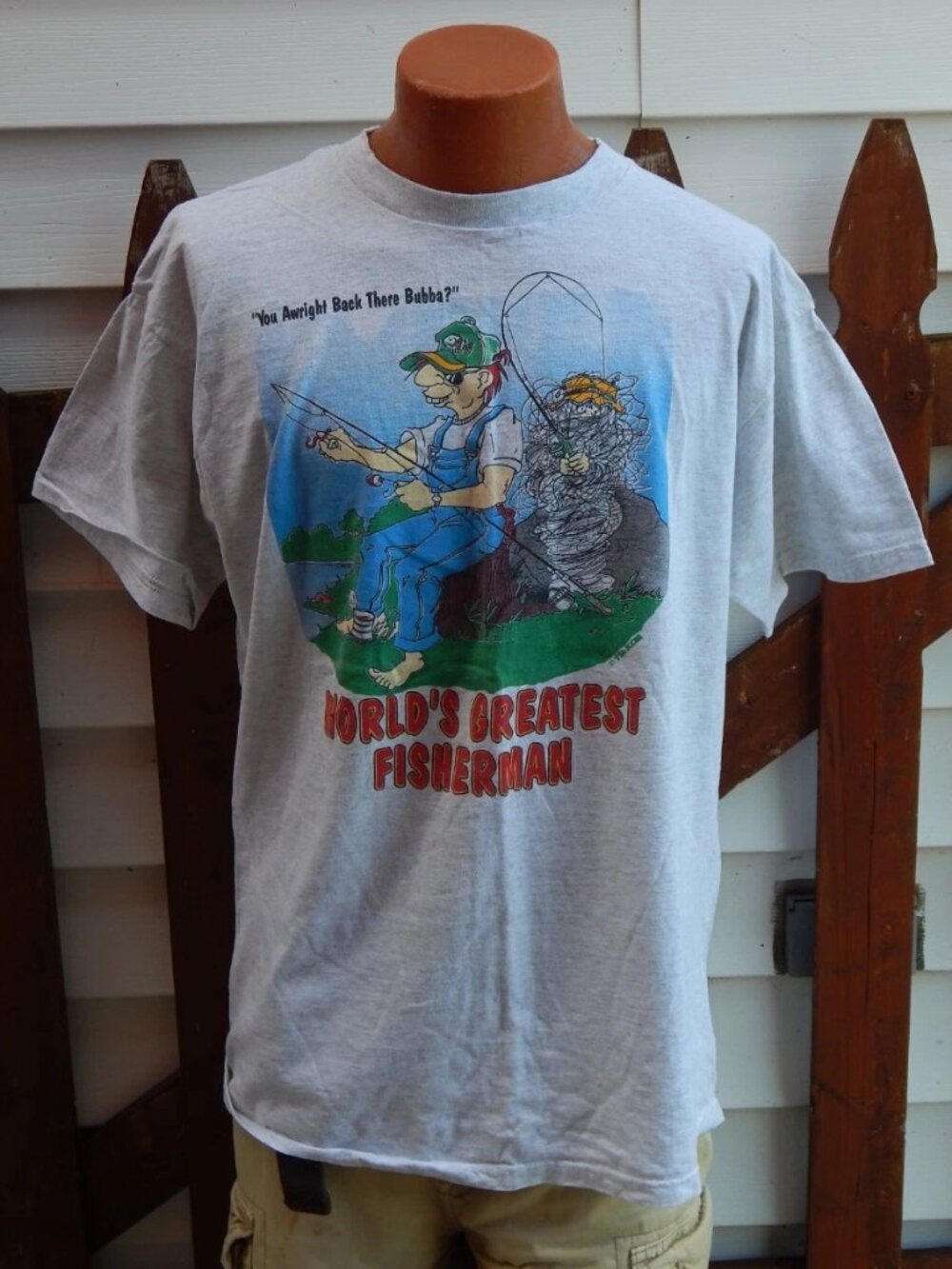 Vintage 1993 Mens World's Greatest Fisherman T Shirt XLarge